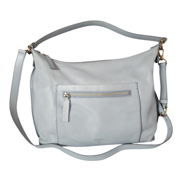 Fossil Vintage 1990s Light Blue Pebbled Leather Crossbody Shoulder Bag - Picture 11 of 13